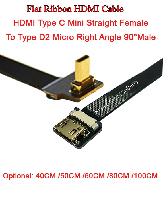 

40CM/50CM/60CM/80CM/100CM Black FPV HDMI Cable Micro Angled 90 Degree Male To Female Mini Type C Straight (REVERSE SOCKET)