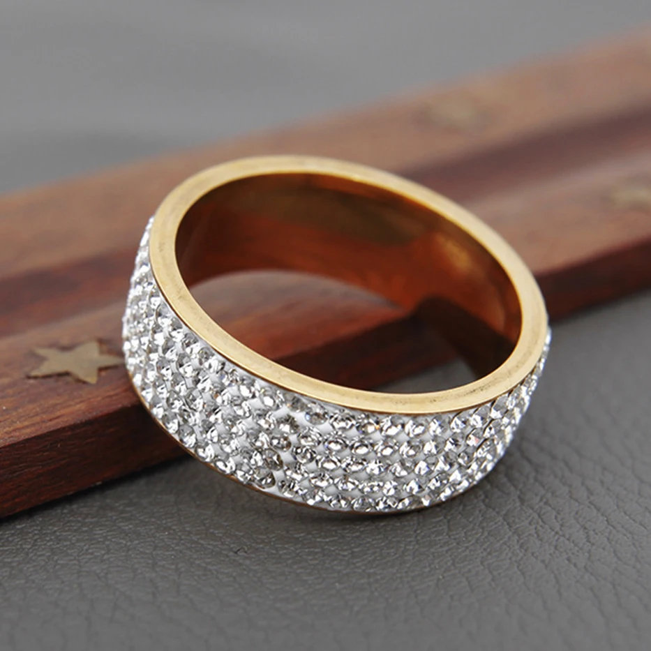 Luxury Stainless Steel Full Rhinestone Rings for Women/Men Gold Color Engagement Anniversary Wide Chunky Female Wedding Jewelry
Luxury Stainless Steel Full Rhinestone Rings for Women/Men Gold Color Engagement Anniversary Wide Chunky Female Wedding Jewelry