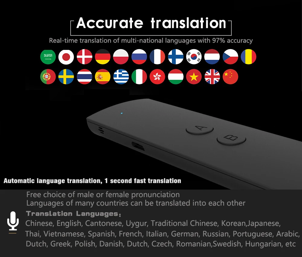 New Portable Smart Voice Translator 1 Second Fast Accurate Translation Long Standby For Meeting Study Travel Communication
New Portable Smart Voice Translator 1 Second Fast Accurate Translation Long Standby For Meeting Study Travel Communication