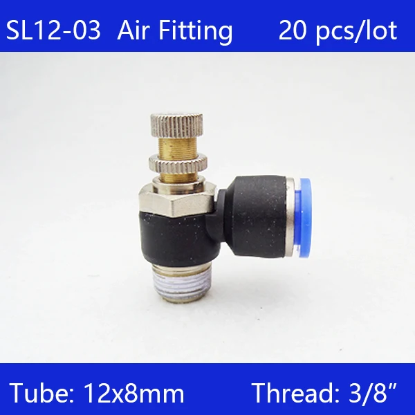 

HIGH QUALITY 20 pcs of SL12-03, 12mm Push In to Connect Fitting 3/8" Thread Pneumatic Speed Controller SL12-03