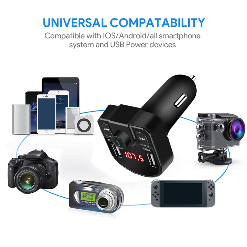 Bluetooth 4.2 FM Transmitter MP3 Player Handsfree Car Kit support TF Card U disk Dual USB QC2.0 3.1A Fast Charger Power Adapter
Bluetooth 4.2 FM Transmitter MP3 Player Handsfree Car Kit support TF Card U disk Dual USB QC2.0 3.1A Fast Charger Power Adapter