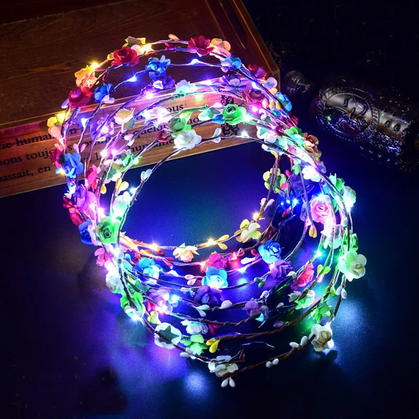 M MISM Wedding Party LED Light Up Women Crown Flower Headband Hair Wreath Hairband Garland Accesorios Girls Bands Opaska | Аксессуары