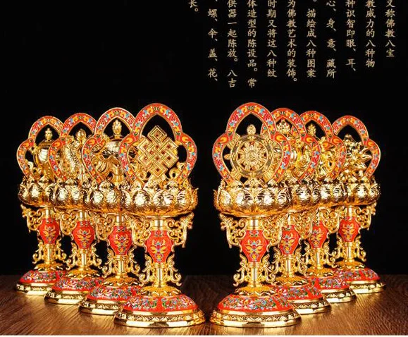 Wholesale Buddhist Buddhism efficacious Protection Tibet Nepal Gold-plated Eight 8P Auspicious Symbols of Buddhism brass statue
Wholesale Buddhist Buddhism efficacious Protection Tibet Nepal Gold-plated Eight 8P Auspicious Symbols of Buddhism brass statue