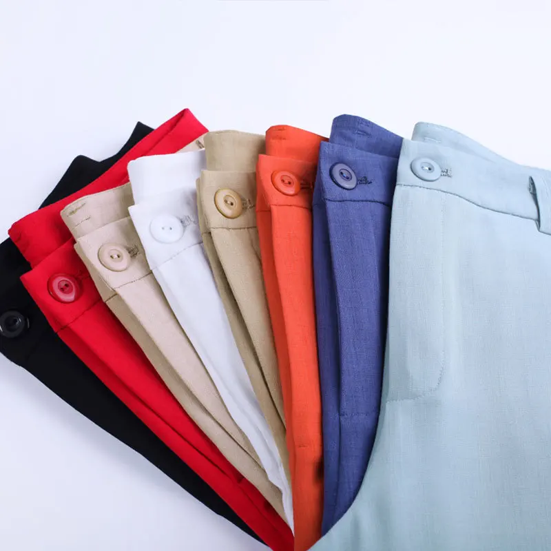 Womens Summer New Style Calf Length Pants Female High Waist Linen Straight Thin Cropped Pants Solid Candy Color Plus Size M 6XL 
Womens Summer New Style Calf Length Pants Female High Waist Linen Straight Thin Cropped Pants Solid Candy Color Plus Size M 6XL