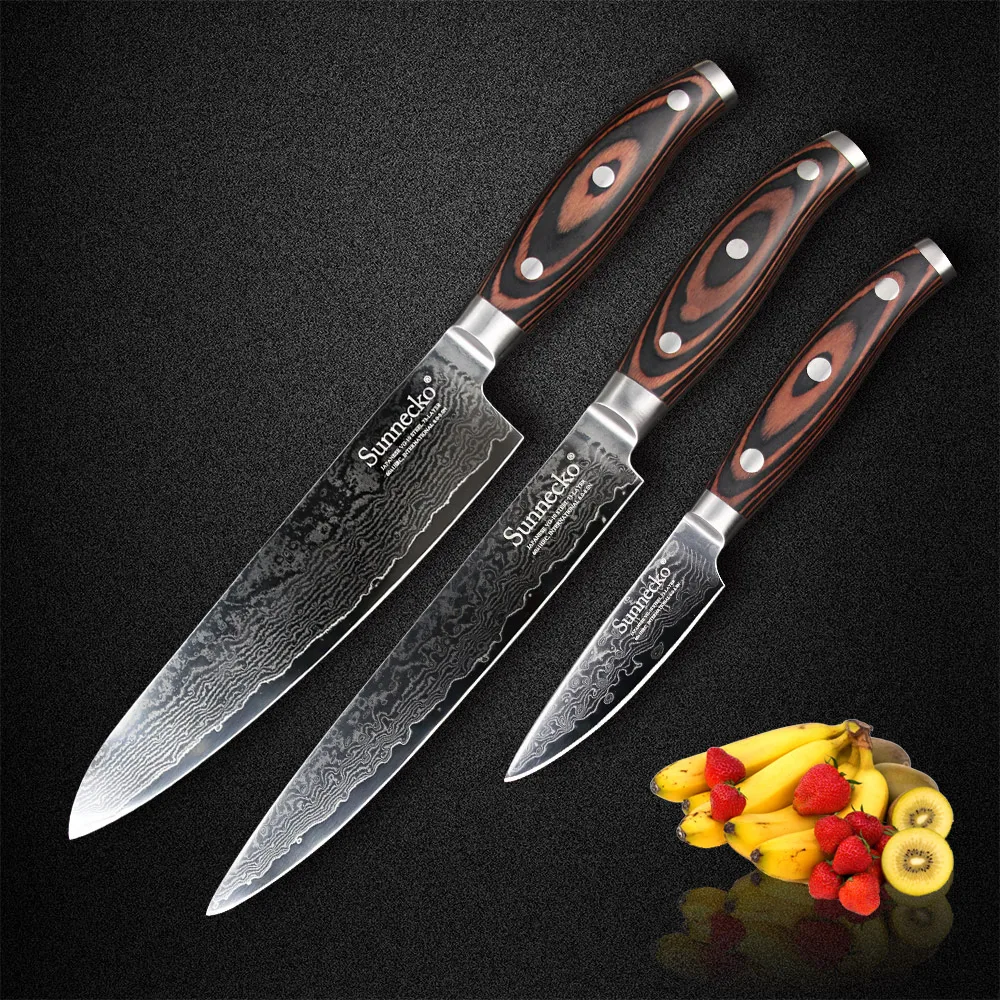 SUNNECKO 3PCS Chef Knife Sets 73 layers Japanese VG10 Damascus steel kitchen knife 8'' Chef 8'' Slicer 3.5'' Paring knife Tool
SUNNECKO 3PCS Chef Knife Sets 73 layers Japanese VG10 Damascus steel kitchen knife 8'' Chef 8'' Slicer 3.5'' Paring knife Tool