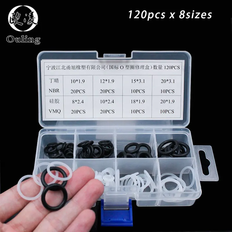 Mini White Black 120PCS 8Sizes VMQ NBR O Ring Silicone Seal Assortment Sealing O-ring Set Kit Flexible silicon Gasket Box
Mini White Black 120PCS 8Sizes VMQ NBR O Ring Silicone Seal Assortment Sealing O-ring Set Kit Flexible silicon Gasket Box