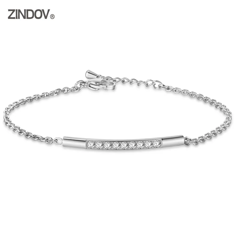 ZINDOV Для женщин браслет Золотой Кристалл CZ Нержавеющая сталь ювелирные изделия