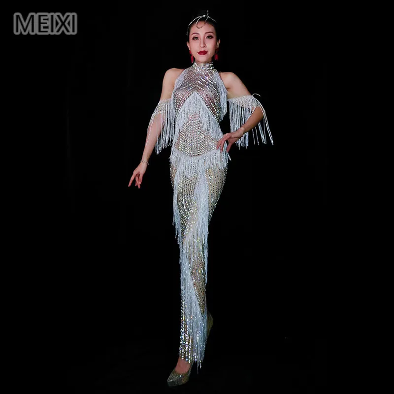 Sumptuous rhinestone tassel stretch dress birthday party banquet evening dress concert ball singer costume
Sumptuous rhinestone tassel stretch dress birthday party banquet evening dress concert ball singer costume