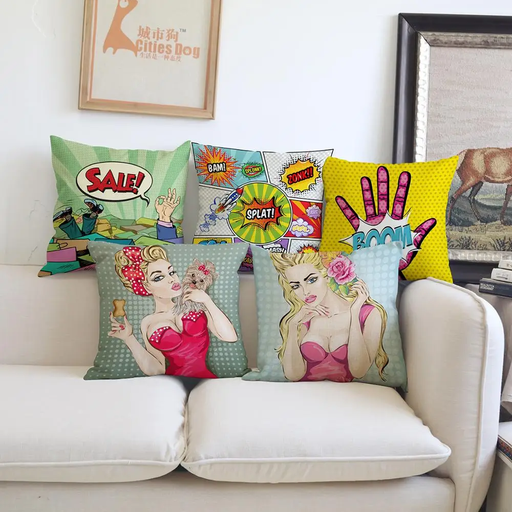 Cartoon character Pop art cushion cover Pillow linen illustration Works Home sofa Decoration cushions covers Pillowcase
Cartoon character Pop art cushion cover Pillow linen illustration Works Home sofa Decoration cushions covers Pillowcase