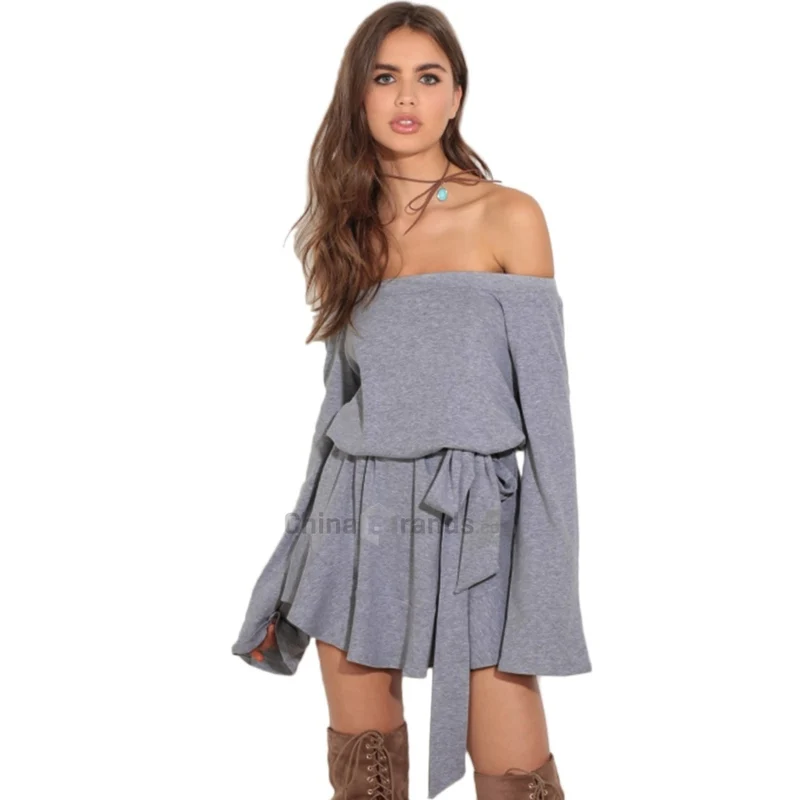 Женское платье 2018 г. летние пикантные с открытыми плечами одноцветное Boho Стиль