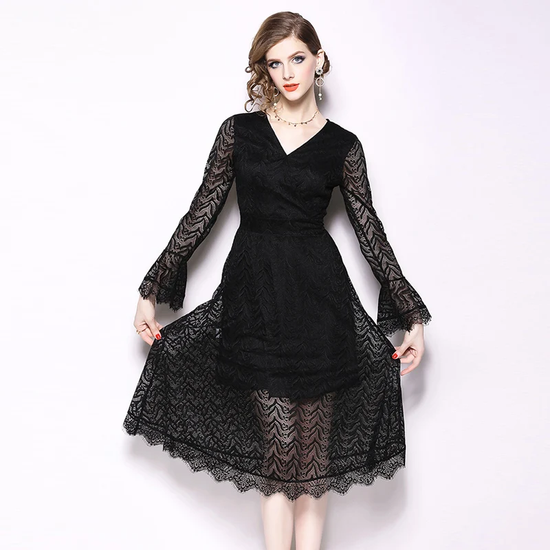Women Autumn Lace Dress Floral Crochet Hollow Out V-neck Casual Female Slim Office Sexy Party Runway Bodycon Dresses
Women Autumn Lace Dress Floral Crochet Hollow Out V-neck Casual Female Slim Office Sexy Party Runway Bodycon Dresses