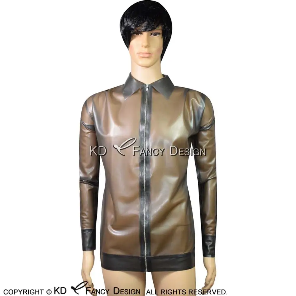 Transparent Black Sexy Latex Jacket Zipper At Front Long Sleeves With Buttons On Cuffs High Collar Rubber Coat Top YF-0088
Transparent Black Sexy Latex Jacket Zipper At Front Long Sleeves With Buttons On Cuffs High Collar Rubber Coat Top YF-0088