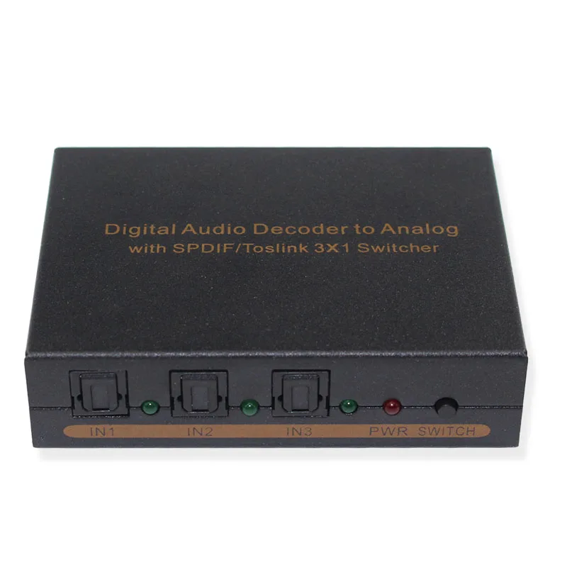 Digital to Analog Optical Audio Switch Decoder SPDIF/ TOSLINK Optical Audio 3x1 Switcher with L/F Headphone
Digital to Analog Optical Audio Switch Decoder SPDIF/ TOSLINK Optical Audio 3x1 Switcher with L/F Headphone