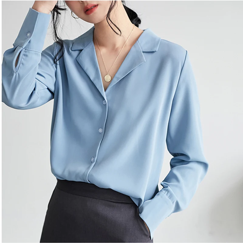 Office Work Chiffon Blouse Women Long Sleeve Notched Collar Shirt Female Blue White Ladies Blusas Casual Tops Hight Quality 2019
Office Work Chiffon Blouse Women Long Sleeve Notched Collar Shirt Female Blue White Ladies Blusas Casual Tops Hight Quality 2019