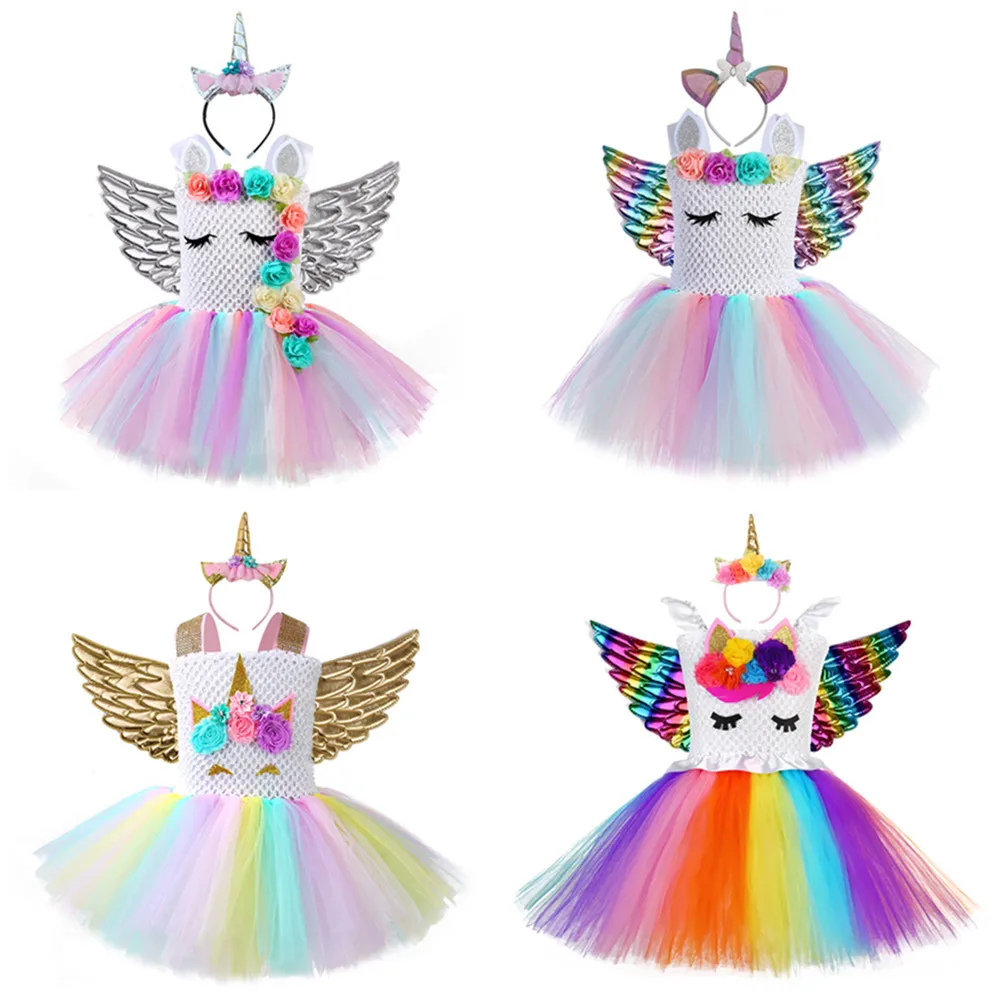 New Girls Unicorn Costume Rainbow Pony Birthday Tutu Outfits Fluffy Sparkle Tulle Fancy Dress Up Party Dress With Headband Wings
New Girls Unicorn Costume Rainbow Pony Birthday Tutu Outfits Fluffy Sparkle Tulle Fancy Dress Up Party Dress With Headband Wings