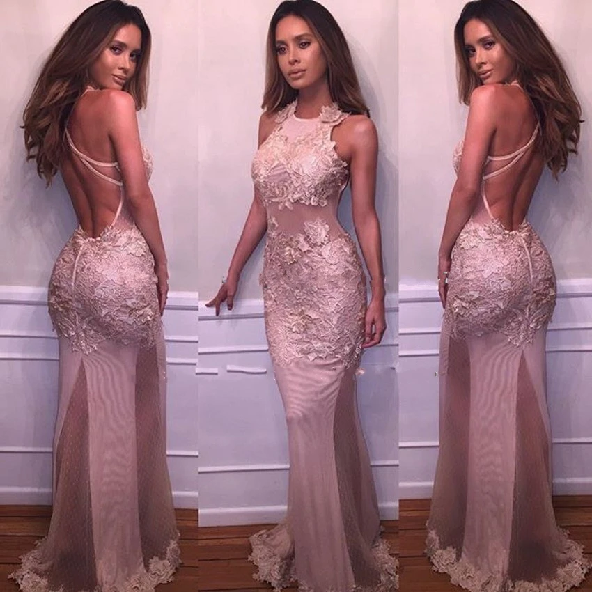 Пром Платья Sexy Backless Холтер Русалка 2017 Новых Прибытие Vestido де феста Длинные