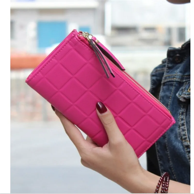 Women PU Leather Wallets Embossed Plaid Long Ladies Wallet Clutch Card Holder Coin Bag Female Double Zipper Purses | Багаж и сумки