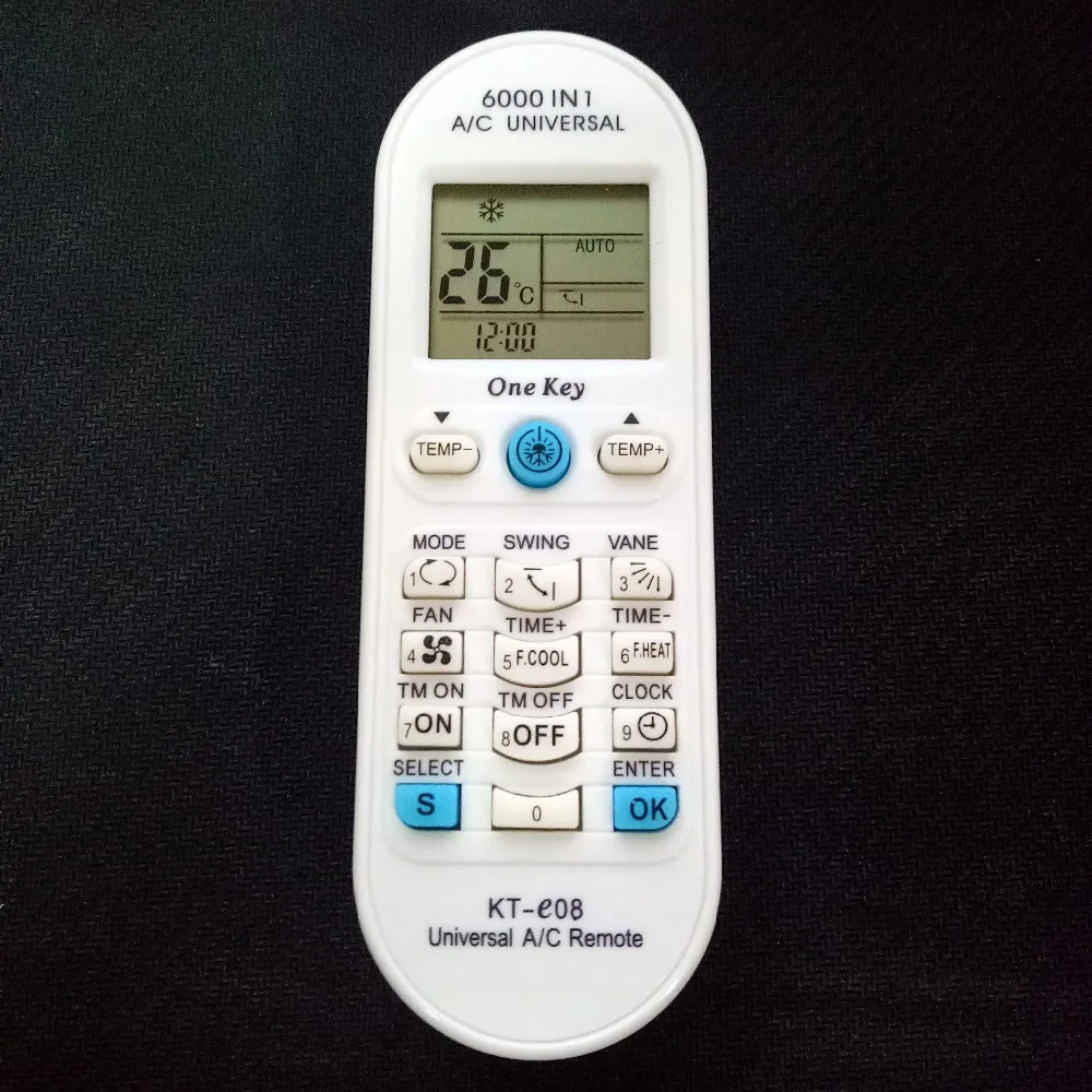 KT-e08 Universal Air Conditioner A/C Conditioning Remote Control for Toshiba Panasonic Sanyo Fujitsu 6000 in 1 One Key Series
KT-e08 Universal Air Conditioner A/C Conditioning Remote Control for Toshiba Panasonic Sanyo Fujitsu 6000 in 1 One Key Series