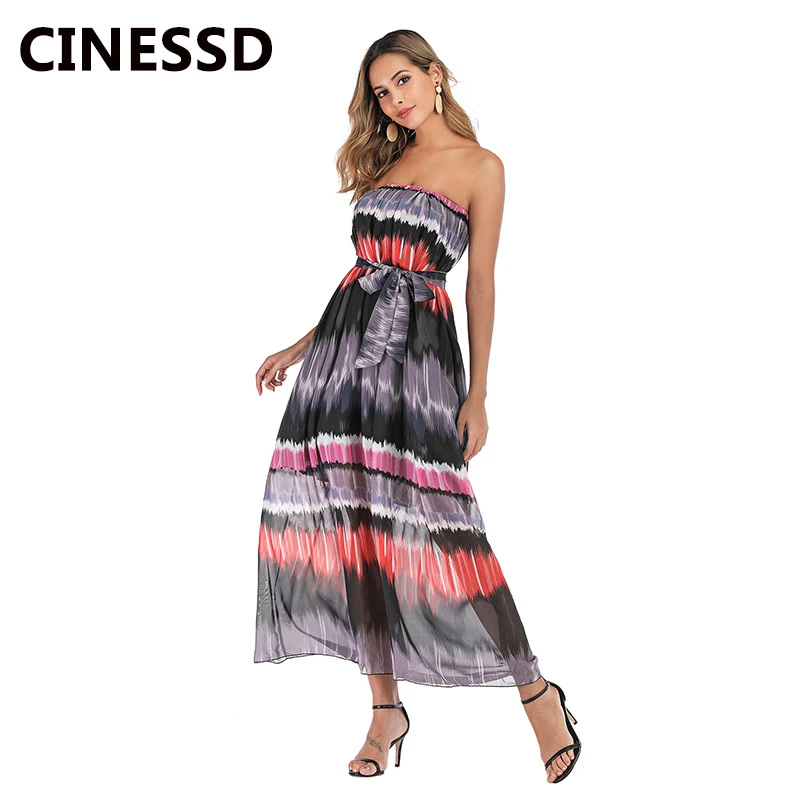 CINESSD Women Print Chiffon Dress with Belt Sexy Strapless Off The Shoulder High Waist A Line Lace Up Beach Party Maxi Dresses
CINESSD Women Print Chiffon Dress with Belt Sexy Strapless Off The Shoulder High Waist A Line Lace Up Beach Party Maxi Dresses