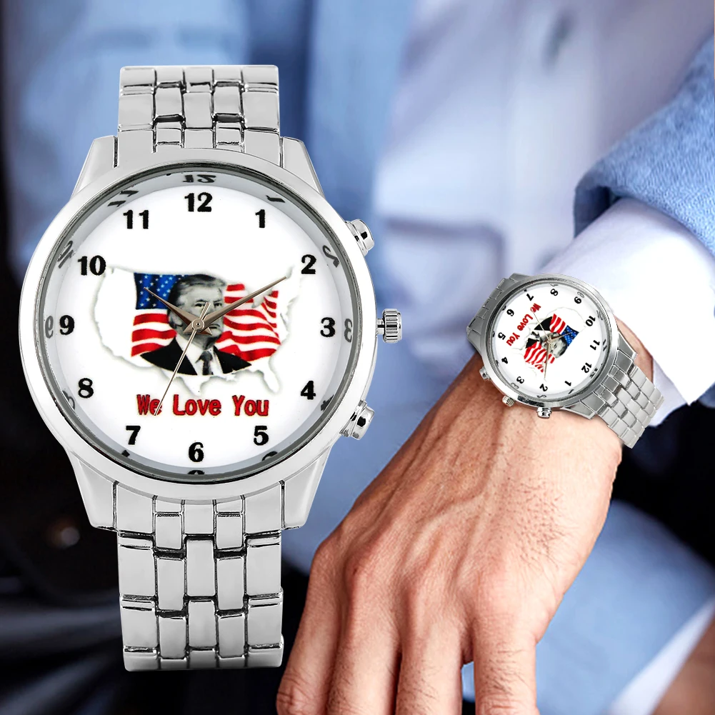 

Men's Wristwatch American Flag with Donald Trump Pattern Dial Watch Charming Quartz Analog Watch Comfortable Alloy Band