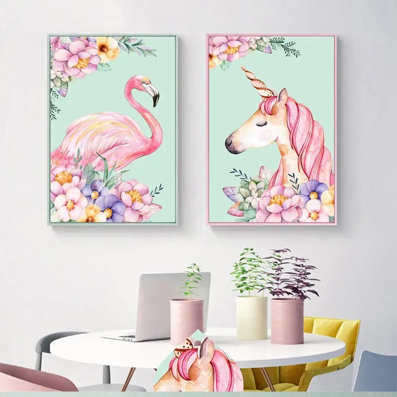 Poster Pink Unicorn Fantasy Animal Watercolor Flower Flamingo Canvas Painting Nordic Wall Art Picture Girl Room Decoration
Poster Pink Unicorn Fantasy Animal Watercolor Flower Flamingo Canvas Painting Nordic Wall Art Picture Girl Room Decoration
