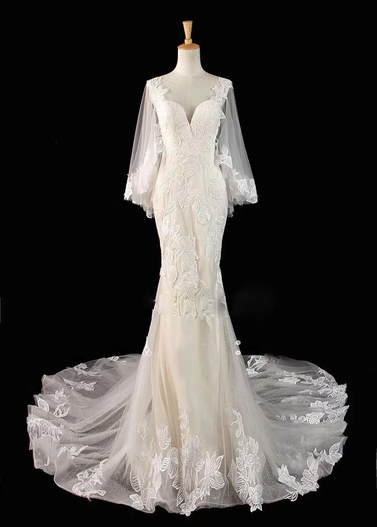 Фото Vestido De Noiva 2019 сексуальное с лифом сердечком открытой спиной Русалка Кружева