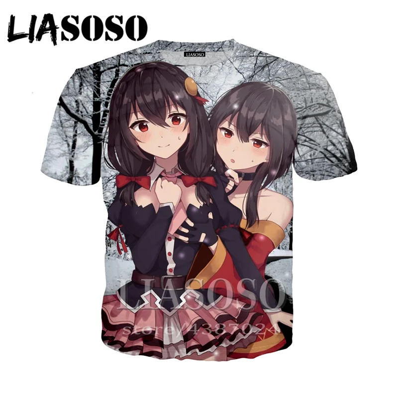 LIASOSO женские футболки Аниме уличная хип хоп homme Konosuba рубашка 3d принт забавная Harajuku