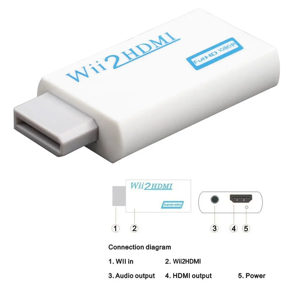 Адаптер конвертера Wii-HDMI с Аудиоразъемом 3 5 мм и выходом HDMI поддерживает все