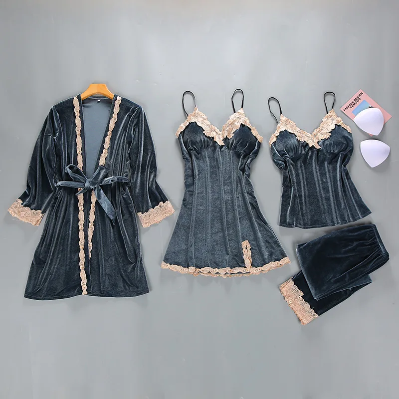 Winter Womens Velour 4PC Top Long Pants Suit Night Robe Sleepwear Sets Casual V-Neck Pajamas Autumn Nightwear Kimono Bath Gown
Winter Womens Velour 4PC Top Long Pants Suit Night Robe Sleepwear Sets Casual V-Neck Pajamas Autumn Nightwear Kimono Bath Gown