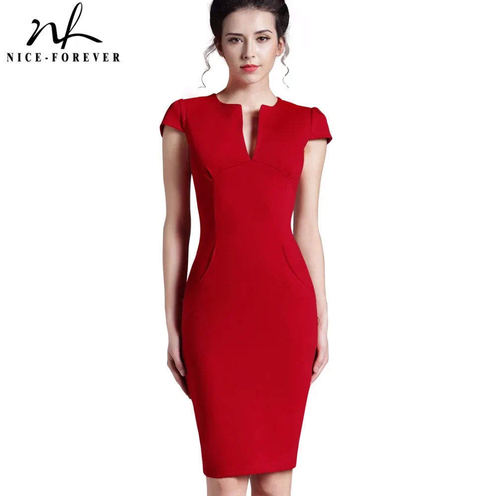 Nice-forever Office Women Vintage Summer Solid Deep V neck Zipper Back Formal Stretch Pencil work Bodycon Pocket Dress 521
Nice-forever Office Women Vintage Summer Solid Deep V neck Zipper Back Formal Stretch Pencil work Bodycon Pocket Dress 521