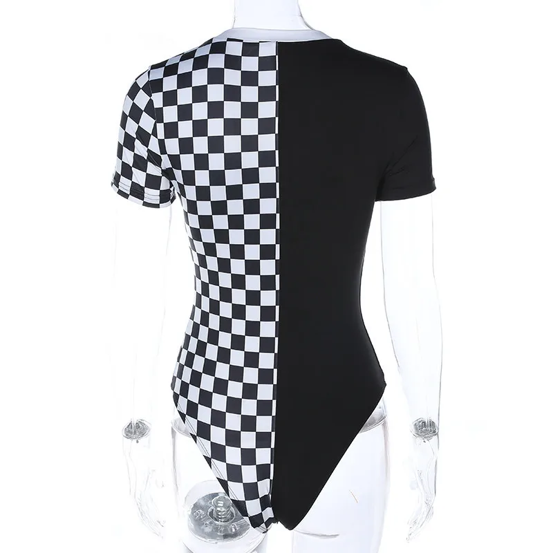Women Checkered Short Sleeve Bodysuit Patchwork Black and White Checkerboard Femme Jumpsuits Skinny Plaid Fashion Body Suits
Women Checkered Short Sleeve Bodysuit Patchwork Black and White Checkerboard Femme Jumpsuits Skinny Plaid Fashion Body Suits