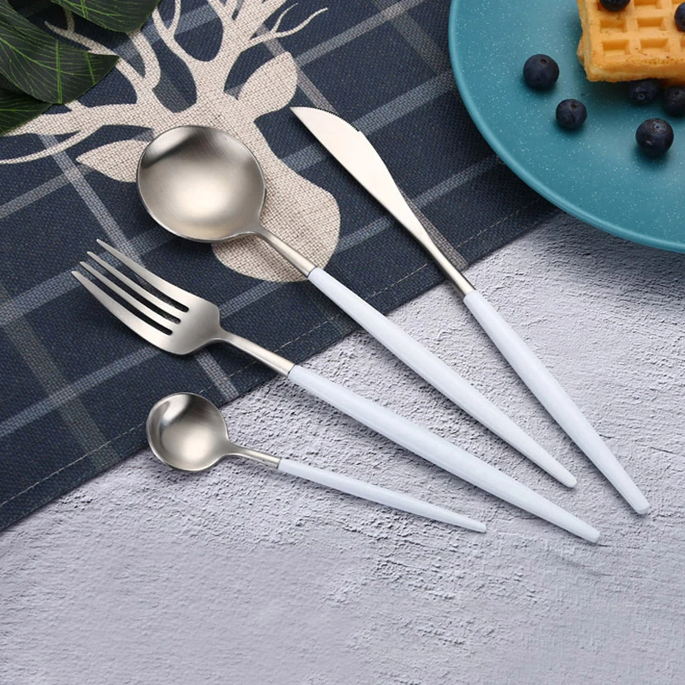 Best Hot Sale 4 Pcs/set White silver Dinnerware Set 304 Stainless Steel Western Cutlery Kitchen Food Tableware Dinner Set
Best Hot Sale 4 Pcs/set White silver Dinnerware Set 304 Stainless Steel Western Cutlery Kitchen Food Tableware Dinner Set
