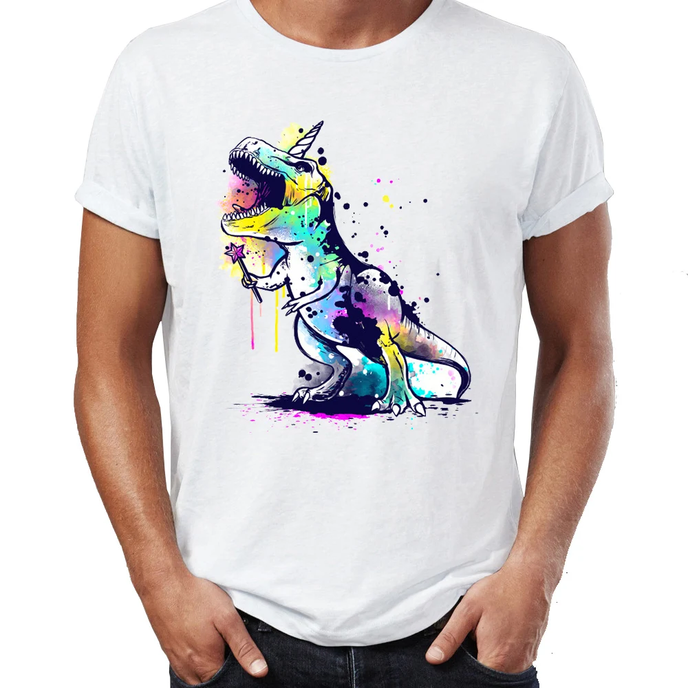 Фото Мужская футболка красочная с рисунком единорога Рекс забавная потрясающим(China)