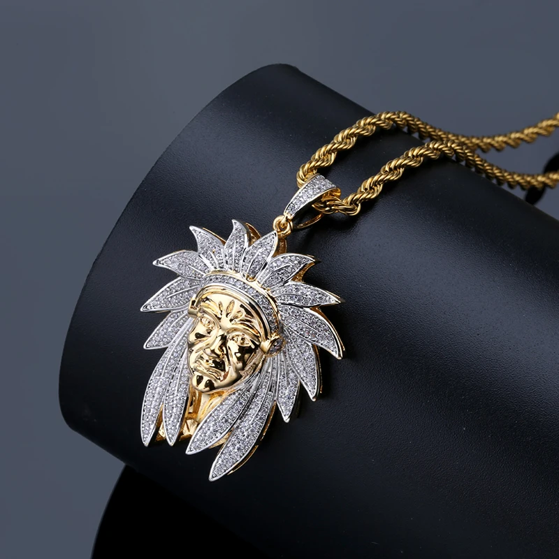 Men Personality Retro Indian Chief Avatar Pendant Micro-Inlaid Zircon Two-Tone Necklace Hip Hop Jewelry Gift
Men Personality Retro Indian Chief Avatar Pendant Micro-Inlaid Zircon Two-Tone Necklace Hip Hop Jewelry Gift
