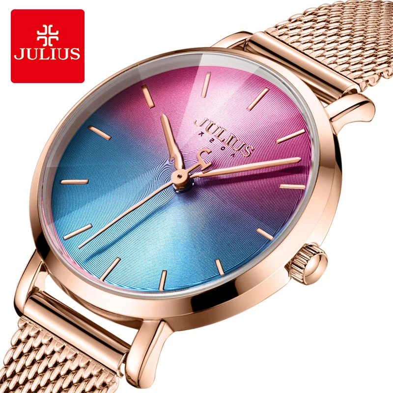 Julius Ladies Creative Gradient Dial Watch For Women Stainless Steel Mesh Band Dress Watch Rose Gold Ultra Thin Watch With Box
Julius Ladies Creative Gradient Dial Watch For Women Stainless Steel Mesh Band Dress Watch Rose Gold Ultra Thin Watch With Box