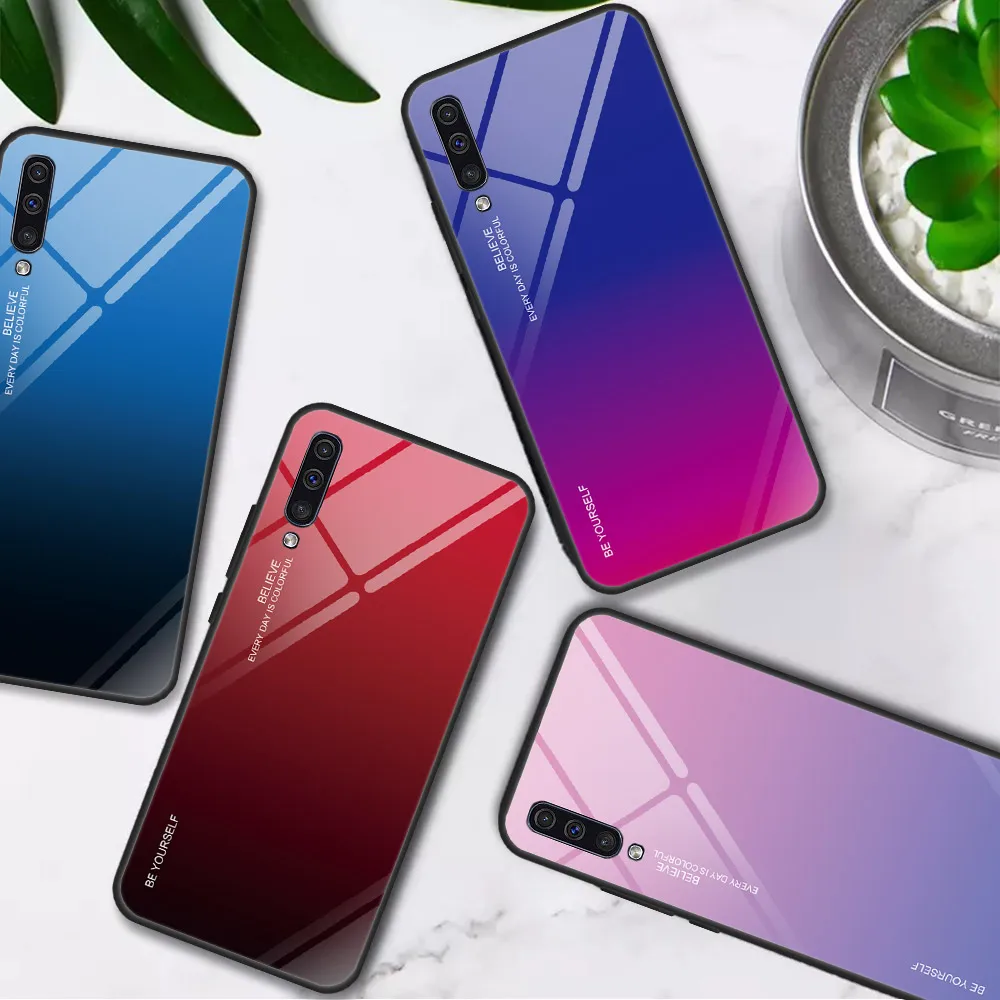 Чехол с градиентным закаленным стеклом для Samsung Galaxy A40 A 40 40A Aurora цветная задняя