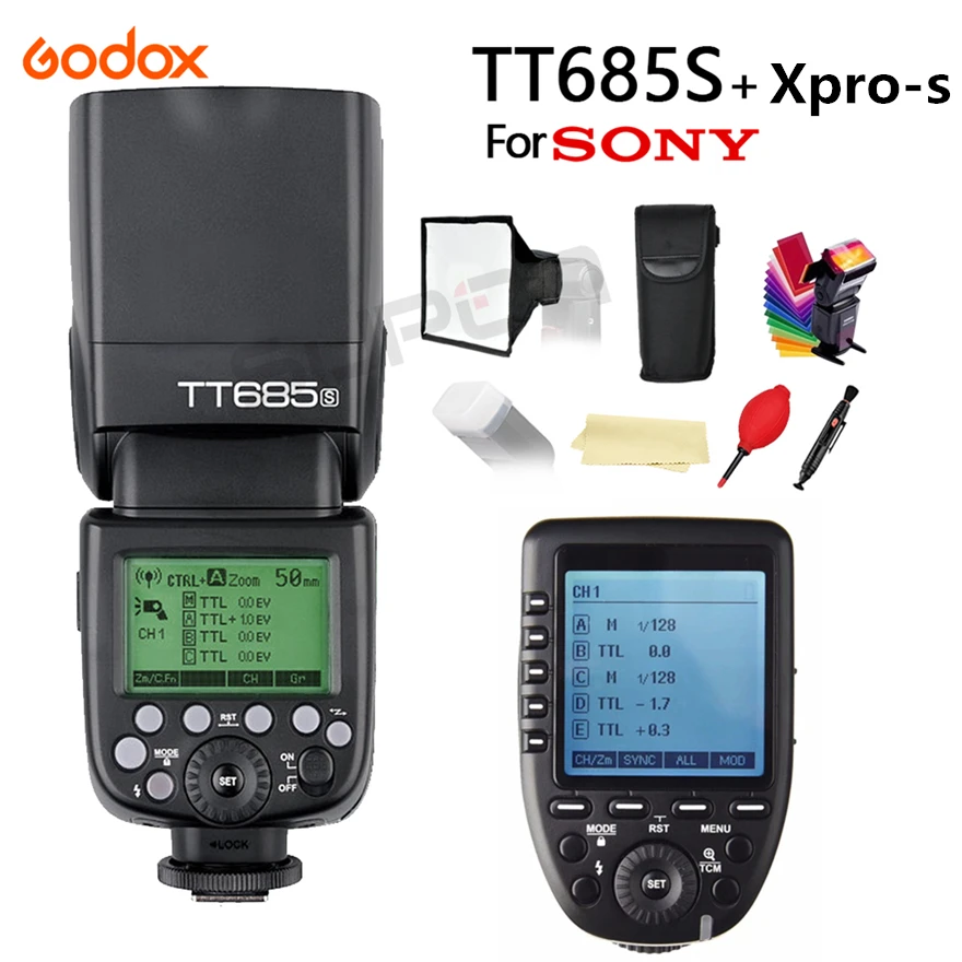 Godox TT685S Flash 2.4G HSS 1/8000s TTL Camera Flash for Sony DSLR Cameras A77II A7RII A7R A58 A99 + 15*17cm softbox + Xpro-S
Godox TT685S Flash 2.4G HSS 1/8000s TTL Camera Flash for Sony DSLR Cameras A77II A7RII A7R A58 A99 + 15*17cm softbox + Xpro-S