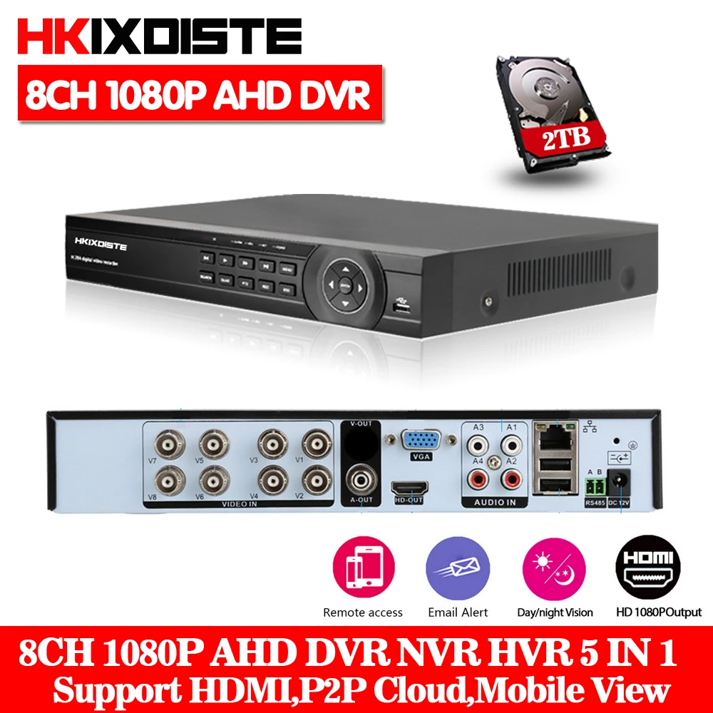HKIXDSTE 8CH 1080P AHD DVR NVR HD видео рекордер H.264 CCTV IP камера сеть 8 каналов 1 SATA Многоязычная с
