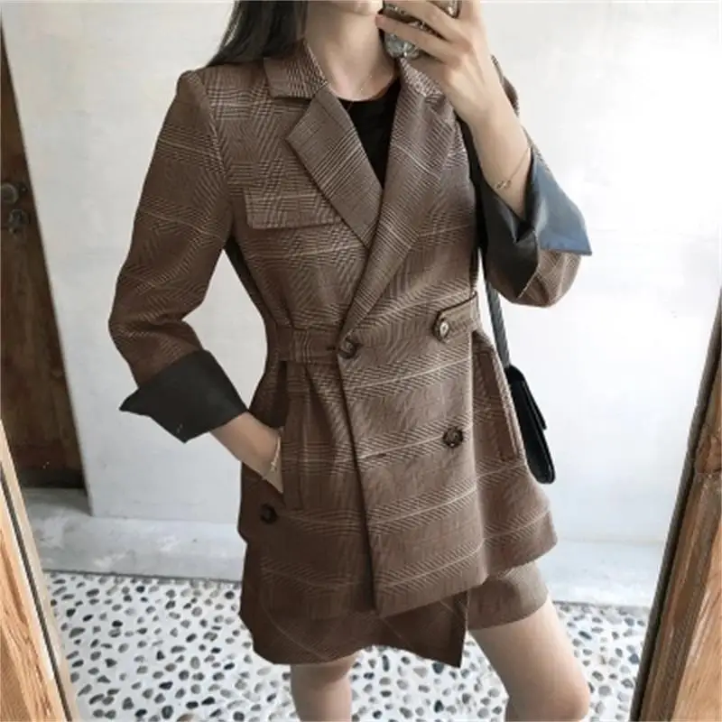 Fashion suit female New British style spring temperament casual double-breasted retro plaid small suit + short skirt two-piece
Fashion suit female New British style spring temperament casual double-breasted retro plaid small suit + short skirt two-piece