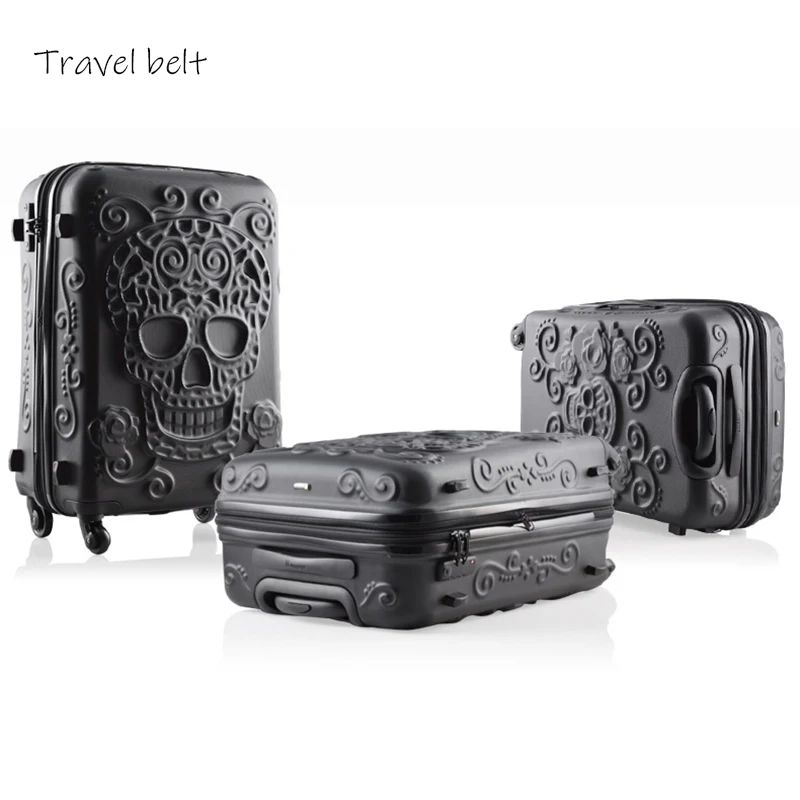 black 3D skull Three pieces for sale together 19/24/28 Inch Rolling Luggage Spinner brand Travel Suitcase
black 3D skull Three pieces for sale together 19/24/28 Inch Rolling Luggage Spinner brand Travel Suitcase