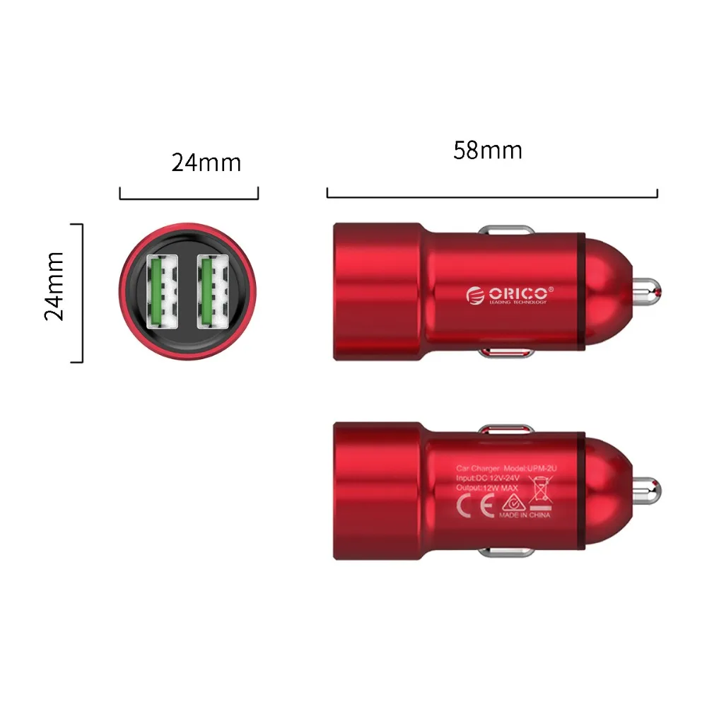ORICO Mini USB Автомобильное зарядное устройство Dual usb зарядка 12 Вт макс алюминиевые