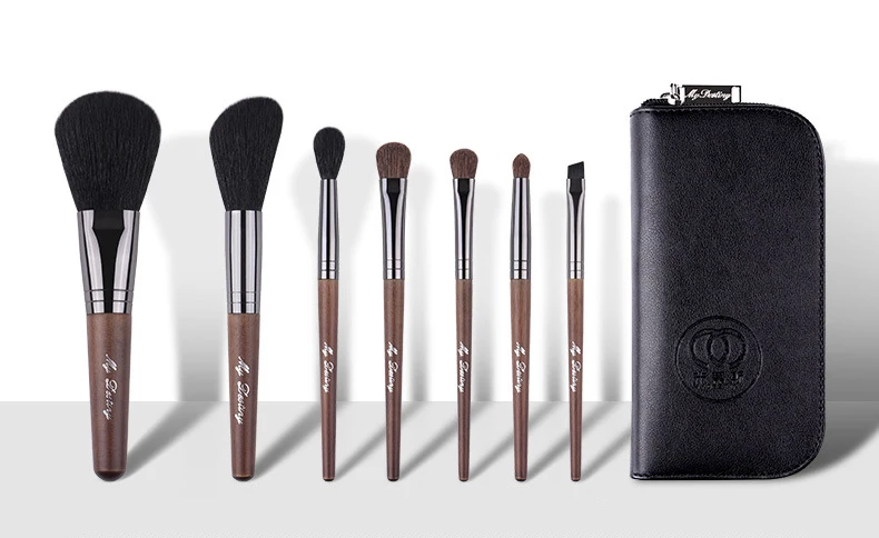 7pcs/set Pro Wood Makeup brushes set with bag Goat hair Powder blusher highlighter blending eye shadow concealer cosmetic tool | Красота и