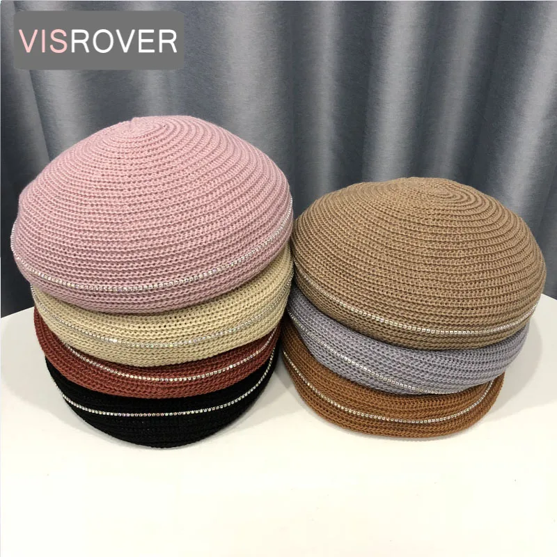 VISROVER Новый берет шапка женская зимняя вязаные шерстяные шапки искусственный мех