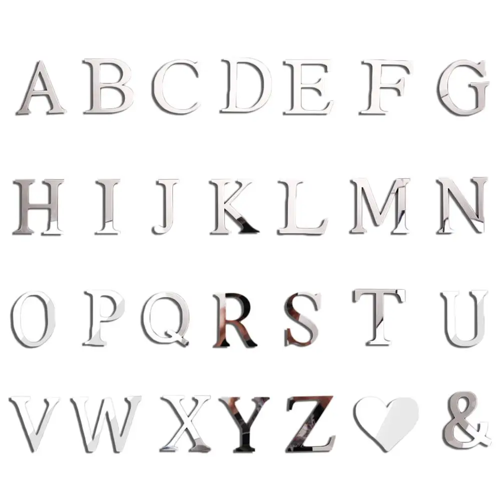 26 Letters Silver Mirror Wall Stickers Acrylic Wall Decals DIY Mural Art Home Decor Making Words Birthday Decoration Gift
26 Letters Silver Mirror Wall Stickers Acrylic Wall Decals DIY Mural Art Home Decor Making Words Birthday Decoration Gift