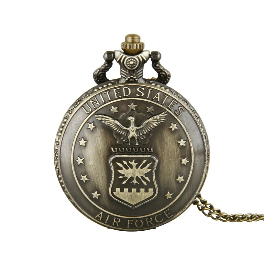 

Retro New Bronze Air Force Eagle Stars Quartz Antique Pendant Chain Pocket Watch for Men and Women Antique Watch