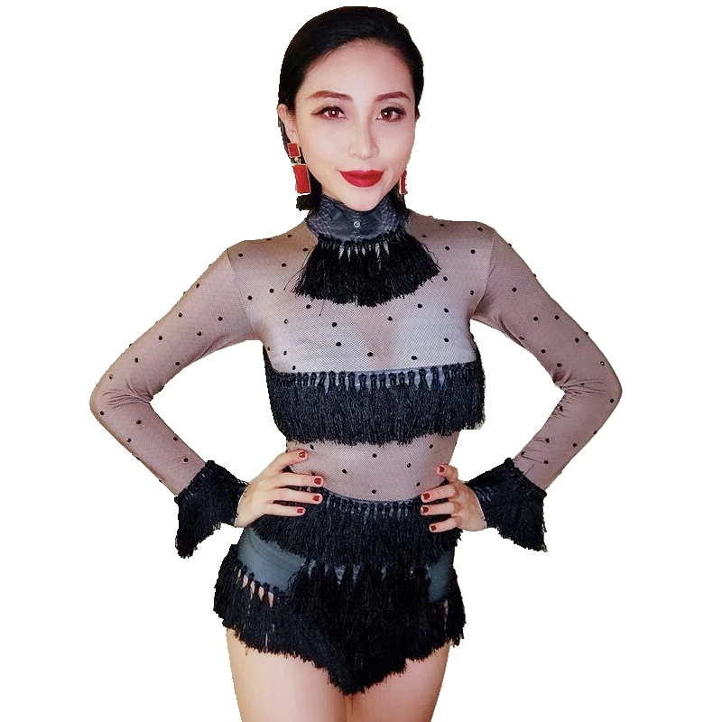 Women Sparkly Crystals Black Tassel Bodysuit Costume Celebrate Rhinestones Birthday Black Diamonds Leotard Sexy Nightclub Outfit
Women Sparkly Crystals Black Tassel Bodysuit Costume Celebrate Rhinestones Birthday Black Diamonds Leotard Sexy Nightclub Outfit