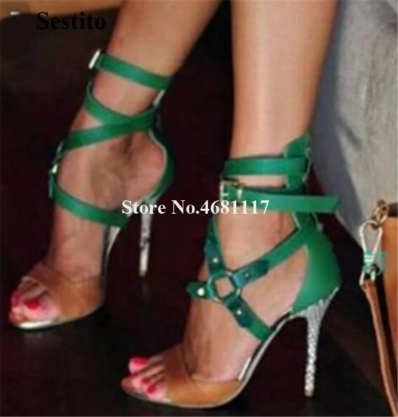 Splicing Green Romen Sandals Women Funky Ankle Straps Open Toe Stiletto Heel High Heel Metal Ring Summer Hot Selling Sandals
Splicing Green Romen Sandals Women Funky Ankle Straps Open Toe Stiletto Heel High Heel Metal Ring Summer Hot Selling Sandals