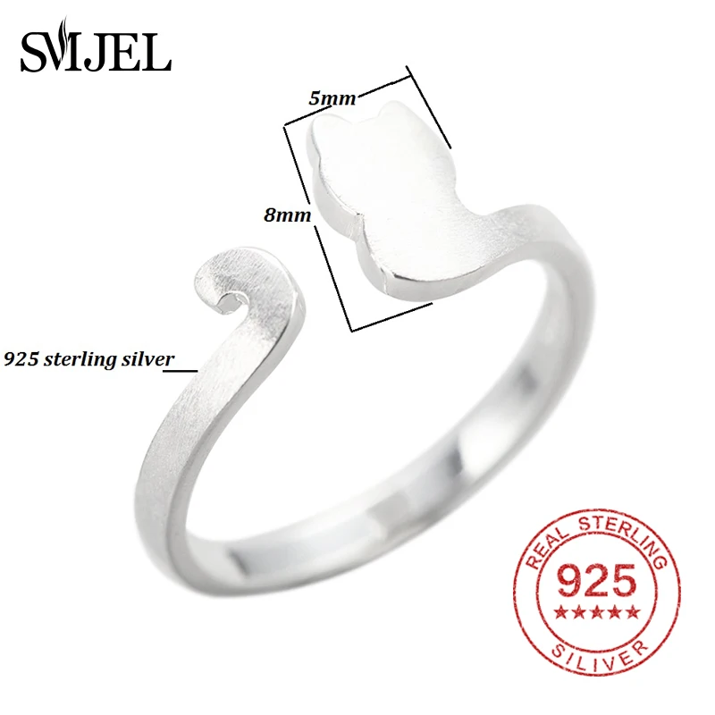 SMJEL Real 925 Sterling Silver Cute Cat Rings for Women Animal Cat Kitten Rings With Long Tail Sterling-Silver-Jewelry Bijoux
SMJEL Real 925 Sterling Silver Cute Cat Rings for Women Animal Cat Kitten Rings With Long Tail Sterling-Silver-Jewelry Bijoux
