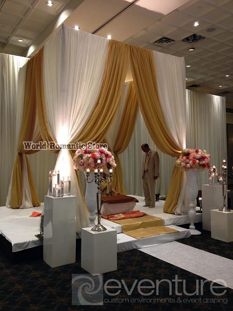 3*3*3M White with Gold Wedding Decoration Reception Hall With Matched Stainless Steel Stand Banquet Favors Canopy Drapes
3*3*3M White with Gold Wedding Decoration Reception Hall With Matched Stainless Steel Stand Banquet Favors Canopy Drapes