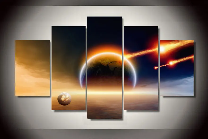 Unframed 5 Pcs Oil Painting Universe Planet Hit the EarthModular Pictures Home Decor Wall Art Canvas Pictures For Living Room
Unframed 5 Pcs Oil Painting Universe Planet Hit the EarthModular Pictures Home Decor Wall Art Canvas Pictures For Living Room